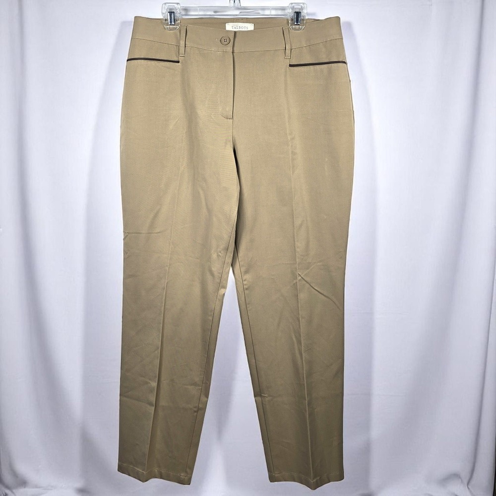 Talbots‎ Khaki Brown Pants Ankle Career Casual Brown Trim Woman 14 Preppy Curvy